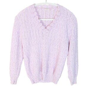Vintage Landender Pointelle Knit Textured Pullover Sweater Size S Pastel Kawaii